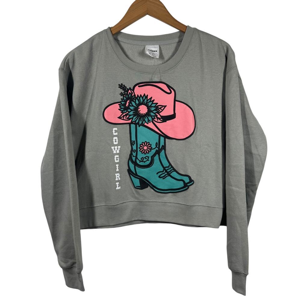 Relaxx Sweatshirt Women L NWT Gray‎ Cowgirl Graphic LSW6619 Casual Western Comfy